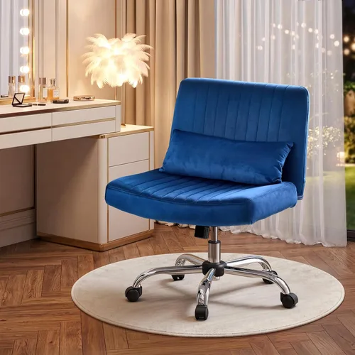 Miniatura 11 de Warmiehomy Silla de oficina cruzada de terciopelo con ruedas, silla de escritorio de lujo con patas cruzadas para dormitorio, silla de computadora