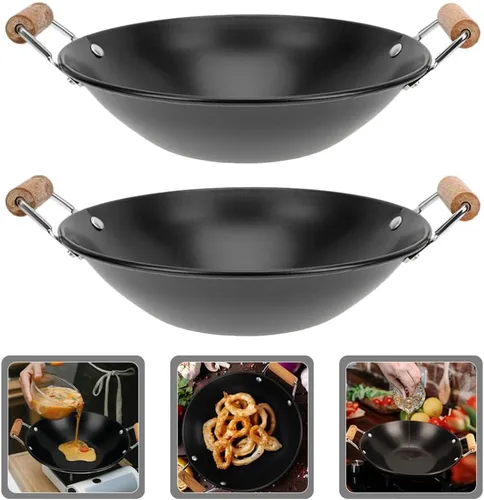 Miniatura 6 de HEMOTON Utensilios de cocina de metal Uso diario Wok Alimentos Doble Mango Olla Caliente Cocina Wok Olla Antiderrames