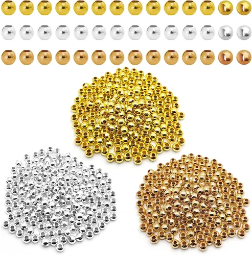 Miniatura 13 de 150 cuentas espaciadoras de metal para fabricación de joyas de 0.394 pulgadas, cuentas redondas chapadas en metal, cuentas pequeñas espaciadoras