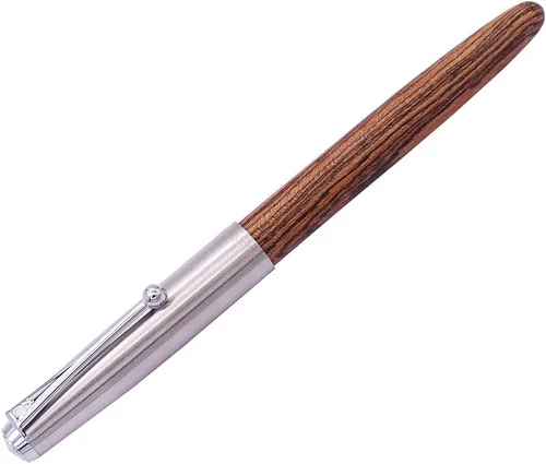 Miniatura 3 de Pluma estilográfica retro Jinhao de madera Tiger-Texture-Wood de acero inoxidable tapón extra fino 0.015 in suave tinta bolígrafo