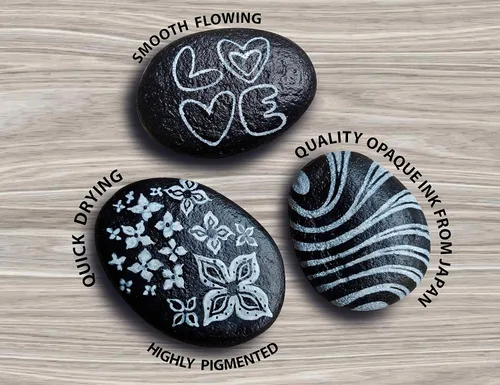 Miniatura 7 de TOOLI-ART Juego de marcadores de pintura acrílica en blanco y negro para pintura de roca, lienzo, tazas, metal, pintura de vidrio, tela, madera