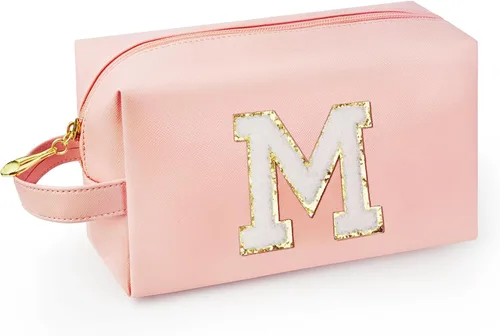 Miniatura 31 de Bolsa de maquillaje personalizada con inicial con asa, bolsa de cosméticos de preparación con bolsillo interior con cremallera, 8, 9, 10, 11, 12