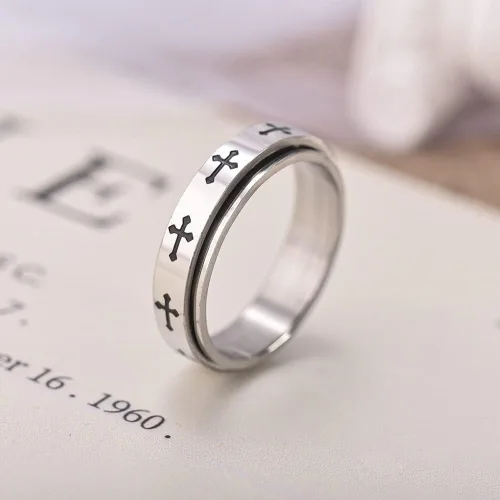 Miniatura 4 de Anillo giratorio de cruz para mujeres y hombres, alivio de la ansiedad y el estrés, gira libremente, inspiraciones, banda de acero inoxidable