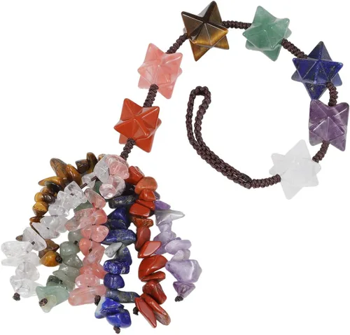 rockcloud Colgante de pared con 7 piedras de chakras, cristales curativos de Reiki, Merkaba, piedras preciosas caídas, adorno colgante para ventana
