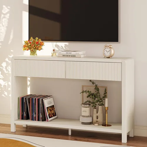 Miniatura 6 de FATORRI Mesa consola de entrada con 2 cajones, moderna mesa de sofá para sala de estar, mesas de sofá detrás del sofá y mesas de pasillo
