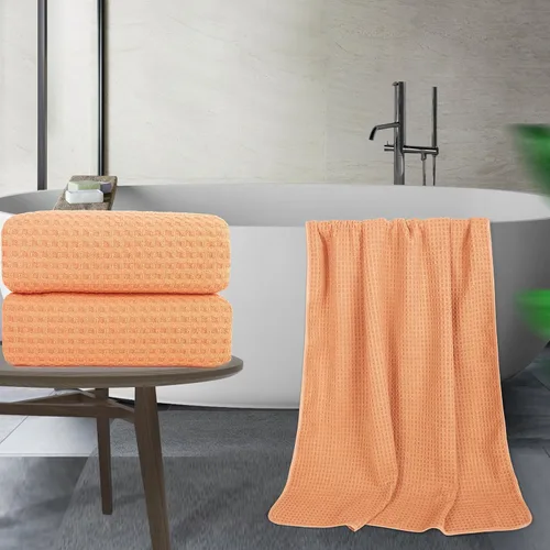 Miniatura 5 de POLYTE Toalla de baño de microfibra de gran tamaño de secado rápido sin pelusas, 60 x 30 pulgadas, juego de 2 (naranja, tejido de gofre)