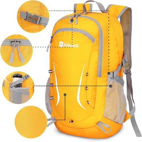 Miniatura 4 de Zomake - Mochila de senderismo plegable resistente al agua, mochila ligera de 40 litros para viajes, mochila plegable Backpacks Amarillo