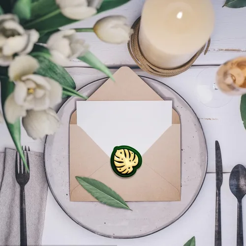 Miniatura 3 de CRASPIRE Monstera - Sello de cera de hojas para sellar plantas, retro, vintage, extraíble, latón, cabeza con mango de madera, para invitaciones