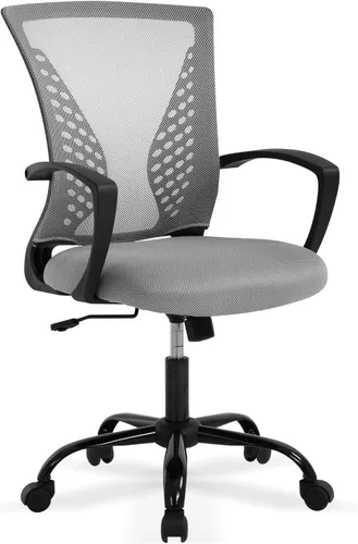 Miniatura 8 de Silla de oficina ergonómica con soporte lumbar, silla de computadora de malla ajustable para oficina en casa, silla giratoria de respaldo medio