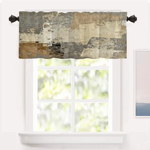 Miniatura 73 de Shrahala Beige and Orange Abstract Art Brushstrokes Blackout Curtain Tiers, Abstract Oil Paint Kitchen Valance Light Blocking Tier Drapes with Rod