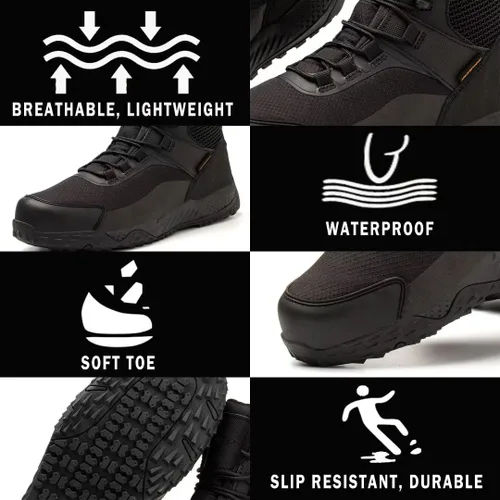 Miniatura 3 de Botas tácticas para hombres, botas de combate de punta suave de 6 pulgadas, impermeables y antideslizantes, botas de desierto para exteriores