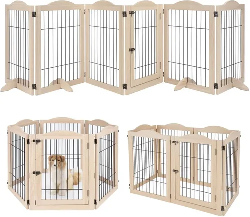 Miniatura 47 de unipaws Puerta para mascotas de pie libre de 24 pulgadas de alto para perros y gatos, puertas de madera para puerta, escaleras, valla plegable