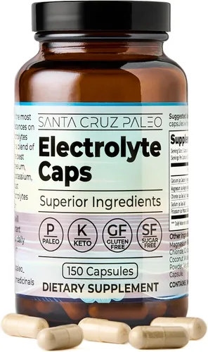 Santa Cruz Paleo Cápsulas de electrolitos para apoyo de hidratación, cero azúcar, suplemento de magnesio, potasio, sodio y calcio, apto para dieta