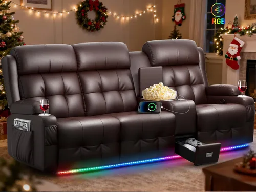 Miniatura 28 de Sofá reclinable biplaza, asiento de cine en casa de 4 plazas, sofá reclinable con USB, consola central, sillón reclinable de pared para caravana