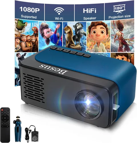 Miniatura 6 de Mini proyector, proyector de video WiFi HD 1080P, proyector portátil para exteriores con trípode, regalo para niños, cine en casa, proyector de Rosa