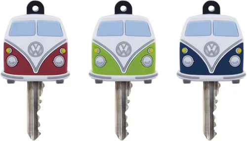 BRISA Colección VW - Volkswagen Schlüssel-Überzug-Kappen zur Identifizierung von Schlüsseln im T1 Bulli Bus Design (3ER Set), rojo/verde/azul
