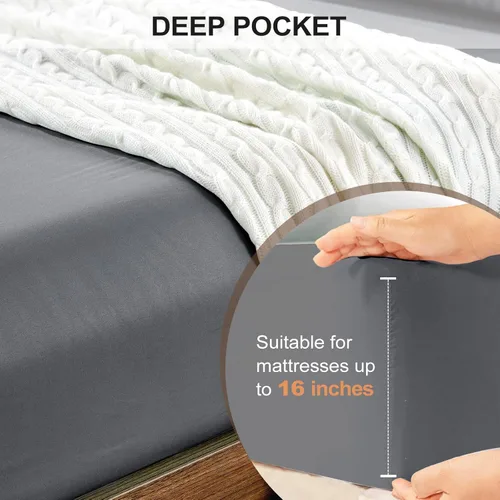 Miniatura 4 de FreshCulture Sábana bajera ajustable Twin XL, paquete de 2 unidades, sábana bajera de calidad de hotel, ultra suave y transpirable, microfibra Gris