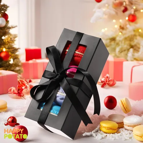 Miniatura 6 de HAPPY POTATO Paquete de 30 cajas de macarrón para 4 o 5, 4 x 1.9 x 1.9 pulgadas, cajas de embalaje de macarrón, caja de macarrón negro con ventana