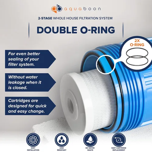 Miniatura 4 de Aquaboon Sistema de filtro de agua de 2 etapas para toda la casa con cartuchos de filtro de agua de 10 x 4.5 Reduce sedimentos y olores