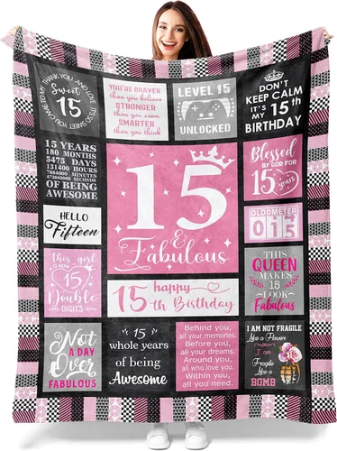 15 regalos de quinceañera – Manta acogedora de 50 x 60 pulgadas, ideas de regalo para niñas de 15 años, decoraciones de cumpleaños de 15 años para