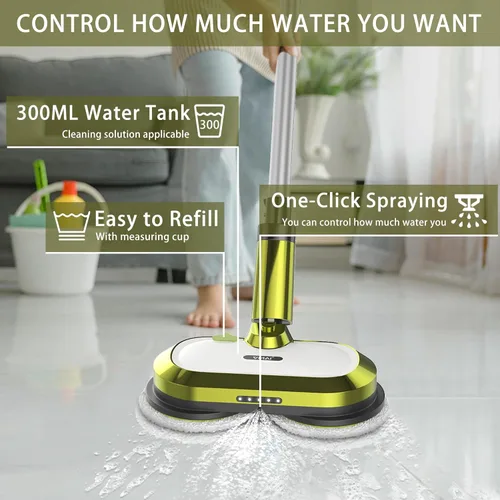 Miniatura 6 de VMAI Trapeador eléctrico inalámbrico, trapeador eléctrico giratorio con faro LED y rociador de agua, hasta 60 minutos, potente limpiador de suelos