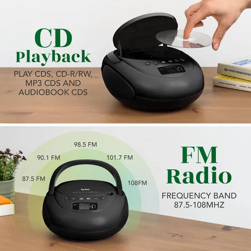 Miniatura 4 de Tyler Reproductor de CD portátil Boombox con radio FM, Bluetooth y puerto USB Sonido estéreo claro Compatible con CD-R/RW y MP3 CDs Entrada