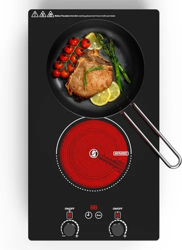 Miniatura 13 de Placa de cocina eléctrica, quemador eléctrico de 2 quemadores integrados y encimera para cocinar, estufa de 2400 W 110 V, 11 ajustes de potencia