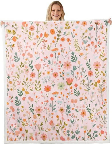 Miniatura 14 de Manfei Blue Flower Throw Blanket Watercolor Floral Print Fleece Blanket Botanical Wildflower Cozy Throws for Bed Couch Sofa,Kids Boys Girls Room