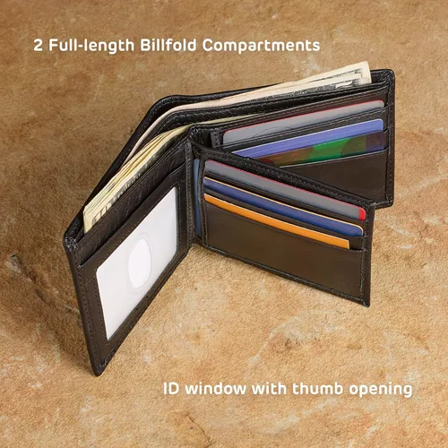 Miniatura 4 de WITH LOVE Cartera plegable para hombre, organizador de dinero, tarjetero de cuero de grano completo, bloqueo RFID, accesorio esencial para hombre