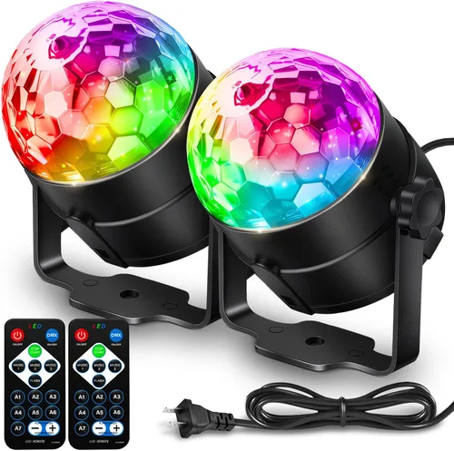 Miniatura 10 de Luces de fiesta de bola de discoteca para DJ, activadas por sonido, con control remoto, lámpara estroboscópica, 7 modos, luz de escenario