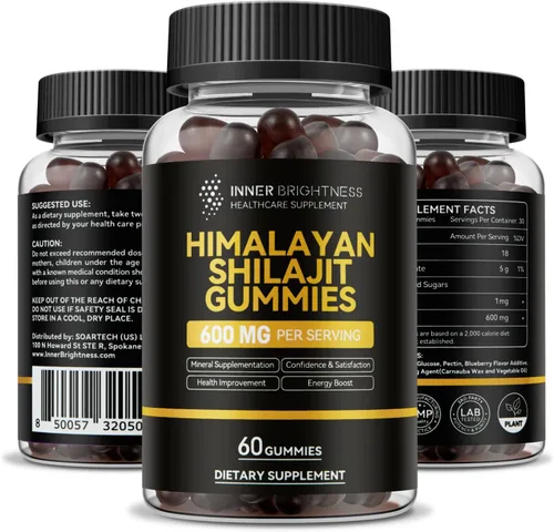 Inner Brightness Shilajit - Gomitas para hombres y mujeres, 600 mg, sin OMG, sin gluten, sin azúcar, aumentan la energía, inmunidad y resistencia -