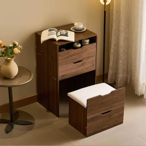 Miniatura 6 de Escritorio de tocador 3 en 1 con luces y espejo abatible, juego de mesa de maquillaje pequeño con cajones y silla de almacenamiento, parte superior