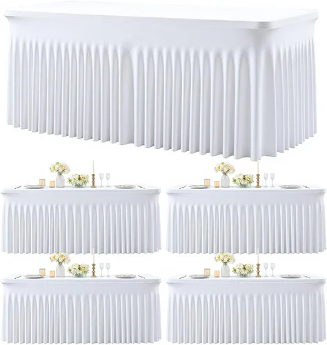 Miniatura 26 de Paquete de 2 manteles color azul bebé para mesas rectangulares de 6 pies, mantel ajustable de elastano, fundas de mesa elásticas de 6 pies, manteles