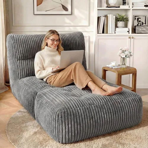 Miniatura 10 de Homkdom Puf gigante para adultos, de 31.49 pulgadas de alto con otomana plegable para sala de estar, dormitorio o balcón, sillón grande con relleno