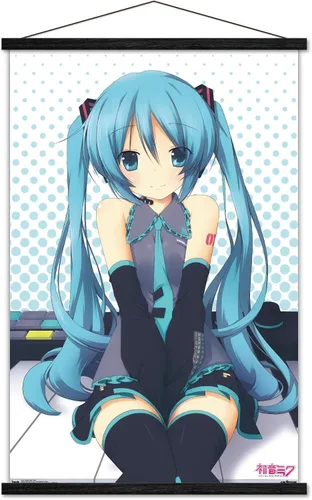 Miniatura 6 de Trends International Hatsune Miku - Póster de pared de llaves, 14.725 x 22.375 pulgadas, versión enmarcada de madera de granero