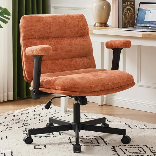 Miniatura 10 de Furniliving Criss Cross Office Chair with Adjustable Flip-up Arms, Premium Chenille Upholstered Cross Legged Chair, Ergonomic Swivel Desk Vanity