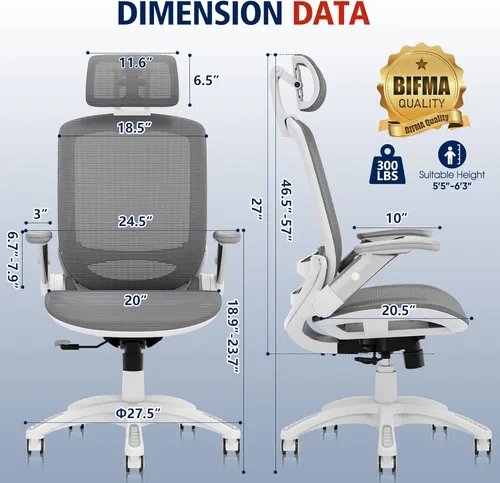 Miniatura 3 de GABRYLLY Silla de oficina ergonómica, silla de escritorio para casa de respaldo alto con reposacabezas, brazos abatibles, bloqueo de inclinación