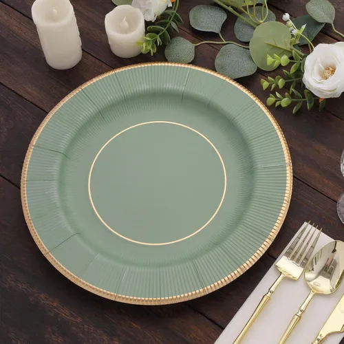 Miniatura 6 de Efavormart Paquete de 25 Platos Cargadores Desechables Sunray Metallic Sage Green de 13", Bandeja de Servir de Cartón, Redonda - 350 GSM Verde