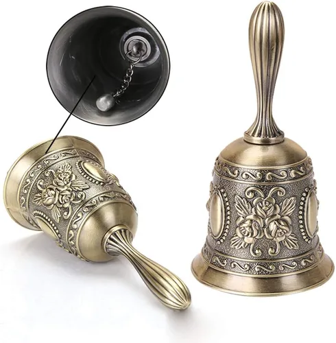 Miniatura 4 de Campana de llamada retro campana de mano antigua campana de cena de bronce campana de servicio restaurante campana de latón cascabel boda aula