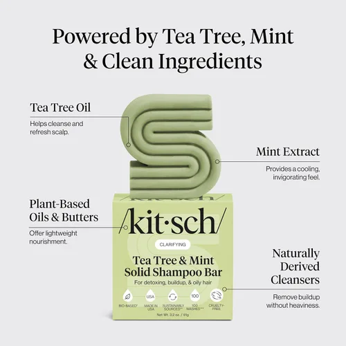 Miniatura 3 de Kitsch Tea Tree & Mint Clarifying Shampoo and Shave Bar, Champú anticaspa para hombres y mujeres, sin plástico, sin sulfato. Champú para el cabello