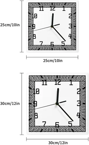 Miniatura 7 de Reloj de pared de madera geométrico negro, silencioso, sin tictac, diseño de llave griega, tradicional, retro, blanco, cuadrado, funciona