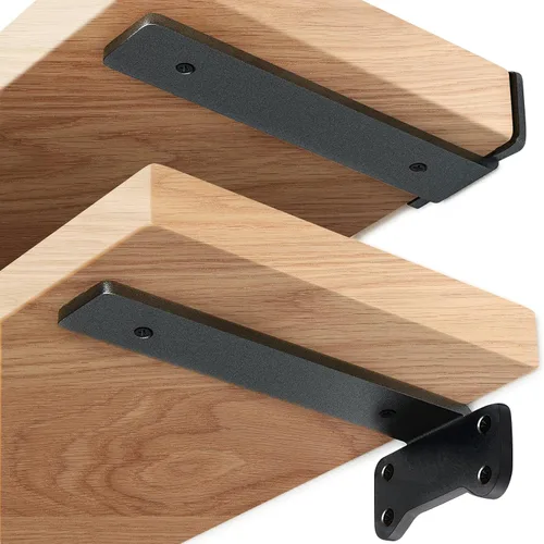 Miniatura 7 de Soportes para estantes flotantes de servicio pesado industriales, soporte de estante en L de 1/5 pulgadas de grosor, acero sólido premium, soportes