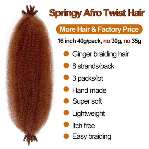 Miniatura 2 de 350 Marley Twist - Cabello trenzado de 16 pulgadas, cabello rizado de jengibre trenzado, cabello afro twist elástico, cabello crespo rojo cobre