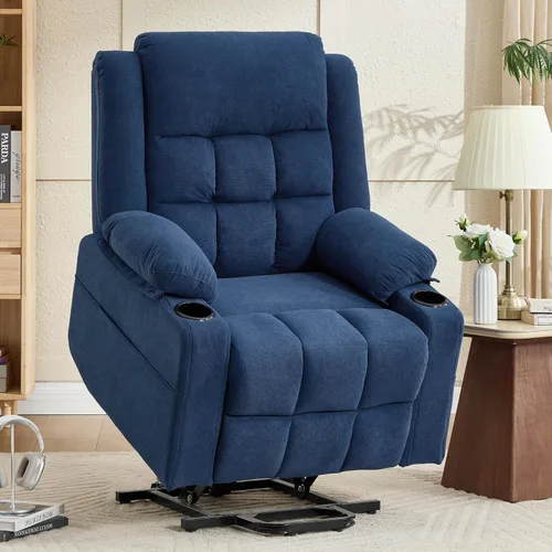 Miniatura 8 de Silla reclinable eléctrica para personas mayores con calor y masaje, sillas reclinables para adultos, reclinables de tela mejorada con puerto de Azul
