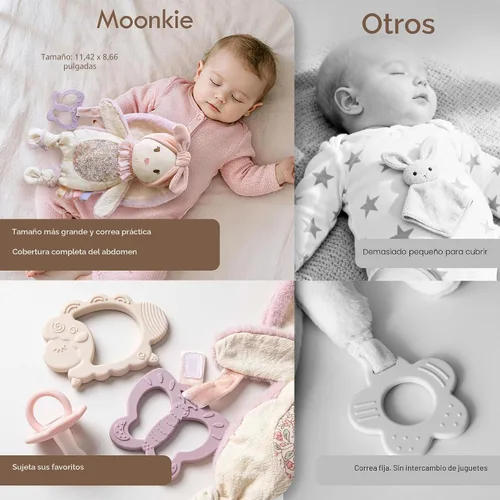 Miniatura 6 de Moonkie Manta de seguridad para bebé con mordedor de silicona, manta de conejo con cintas texturizadas, juguetes crujientes, terciopelo de minky Rosa