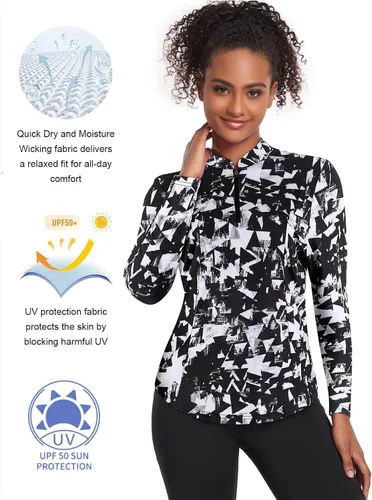 Miniatura 7 de Misyula - Camisetas de golf para mujer, con cremallera de 14, protección solar, secado rápido, tenis, correr, atletismo, entrenamiento