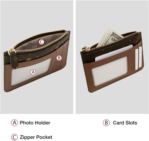 Miniatura 4 de FOXLOVER Cartera pequeña de cuero de PVC para mujer, con bloqueo RFID, bolsillo compacto con cremallera, cartera delgada con ventana