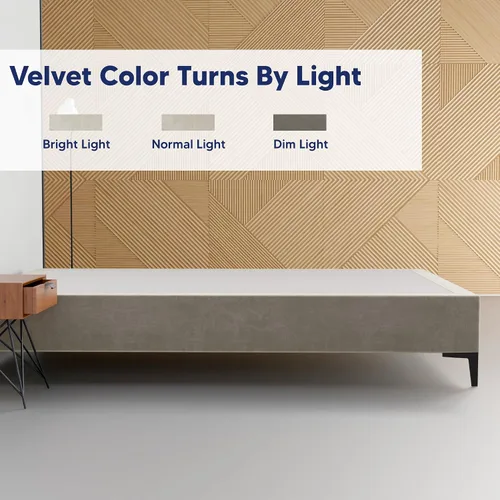 Miniatura 5 de Greaton, Cama con plataforma de madera de terciopelo de alta calidad de 15 pulgadas, duradera, elegante, opciones de multicolor, no necesita somier