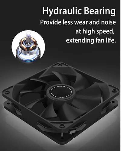 Miniatura 3 de Paquete de 3 ventiladores negros de carcasa de computadora de 4.724 in, refrigeración por aire de alto rendimiento, bajo ruido, 4 pines y 1200 rpm
