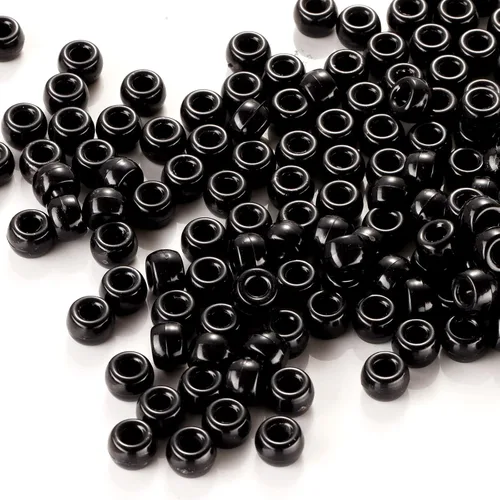 Miniatura 5 de Cuentas de pony negro (1200 cuentas de 0.236 x 0.325 pulgadas), cuentas de poni a granel, cuentas para hacer pulseras, cuentas para trenzas